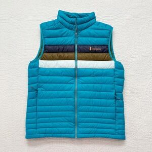 Cotopaxi Men's Fuego 800-Fill Down Puffer Vest, Mineral Blue Stripes Sz XL